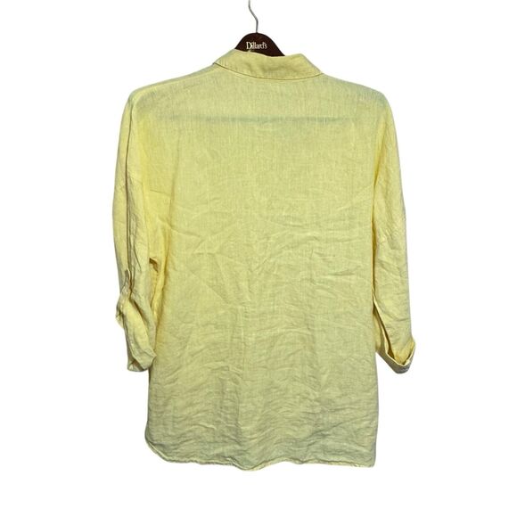 Chico’s 100% Linen 3/4 Sleeve Tunic Dress Blouse Size Large 2 Lagenlook Butter - Picture 2 of 6